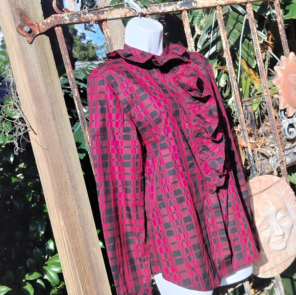 Ralph Lauren 90s vintage plaid ruffled top blouse S/M - Picture 11 of 11